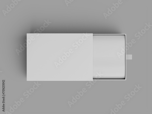 Flat Lay White Blank Gift Box Packaging 3D Render Mockup of Drawer Box