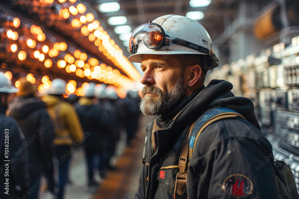 A group of men in hardhats work on electrical equipment. A group of men in hardhats work on electrical equipment.