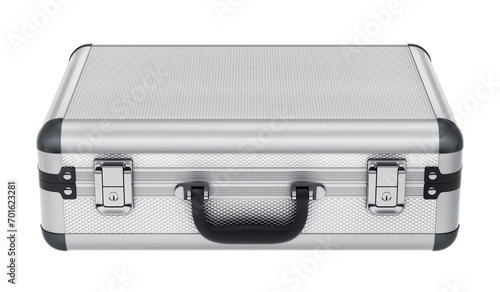 Aluminum metal protection business suitcase (briefcase) with handle isolated on white background - 3D illustration photo