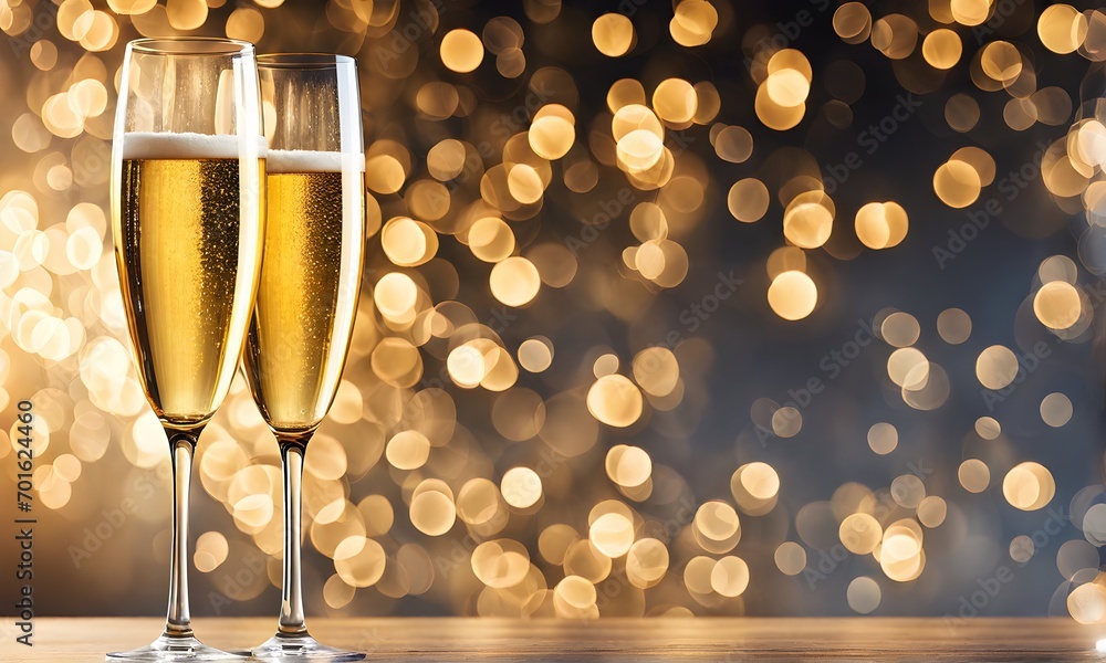 Champagne glasses against a holiday background Champagne glasses against a holiday background