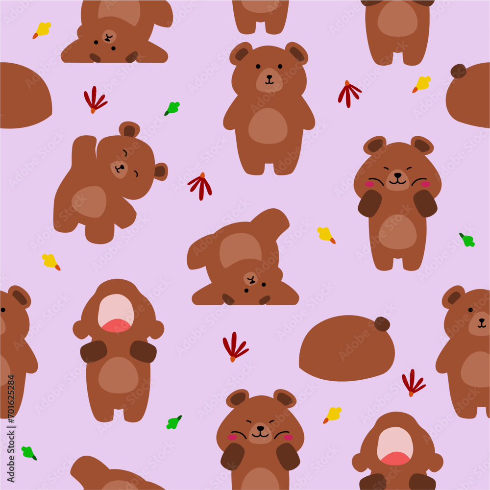 Naklejka premium cute expression bear seamless pattern vector wallpaper