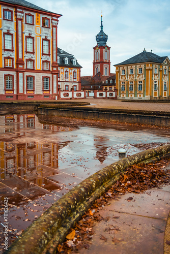 Bruchsal Palace - Baroque castle complex located in Bruchsal, Germany on winter days. Complex including  residential building, chapel, pavilions and garden photo