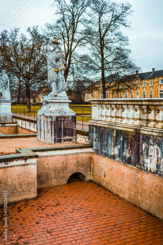 Bruchsal Palace - Baroque castle complex located in Bruchsal, Germany on winter days. Complex including  residential building, chapel, pavilions and garden photo