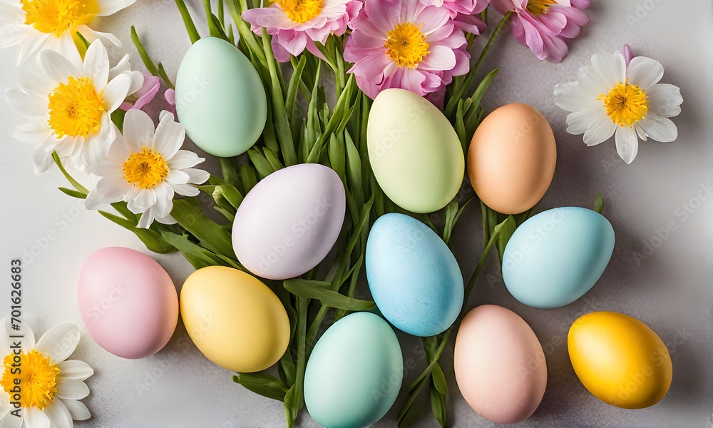 Easter elegance: Still life with eggs and flowers Easter elegance: Still life with eggs and flowers