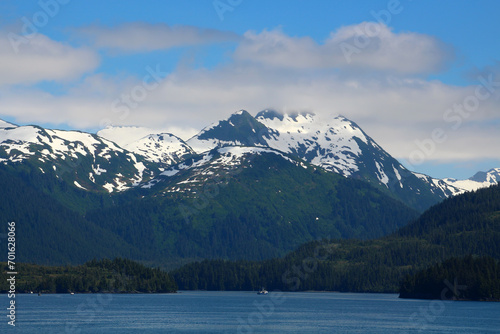 Mountain landscape in Icy Strait, Alaska a strait in the southeastern part of the US state of Alaska, United States 