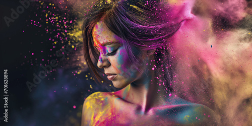 Gesicht mit bunten Farben unter Drogen haluziniert, ai generativ photo