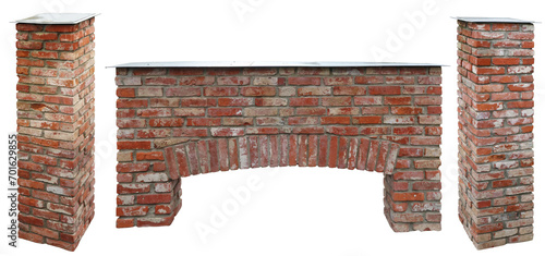 The arch and columns are made from old reclaimed red bricks isolated