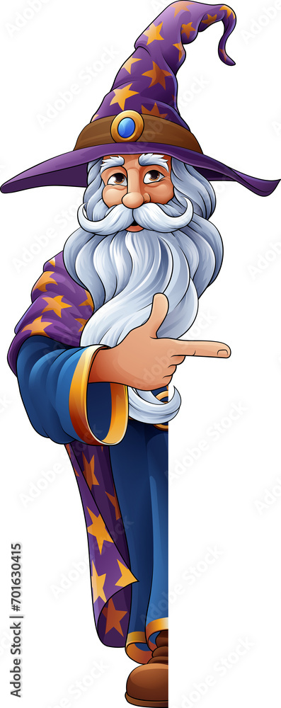 Fototapeta premium Wizard Merlin Cartoon Beard Magician Man Character