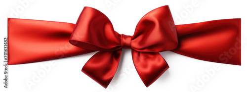 Glossy red ribbon tied in a bow, isolated with a shadow