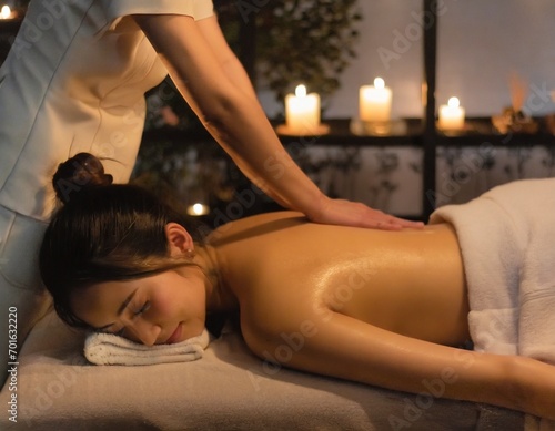 A woman receiving an oil massage in a fantastical relaxation room