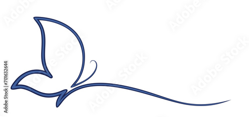 The stylized one line blue butterfly symbol.