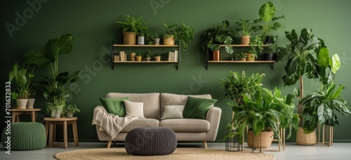 Indoor plants in modern living room interior design. Home decor and urban jungle