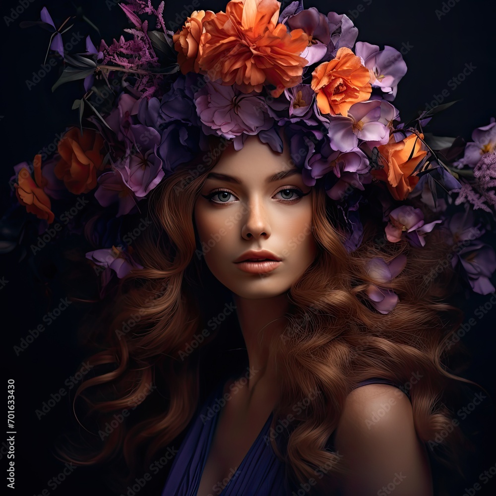 Enchanting Redhead with a Wildflower Crown. A fictional character created by Generative AI. Enchanting Redhead with a Wildflower Crown. A fictional character created by Generative AI.