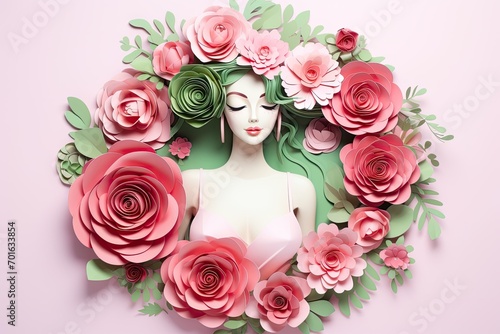 Female Decorative Headpiece with Flower Appliqu  . A fictional character created by Generative AI. 