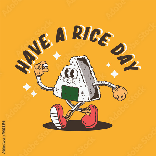 retro cartoon character onigiri illustration