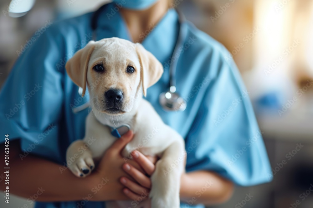 Man veterinarian holding a dog	