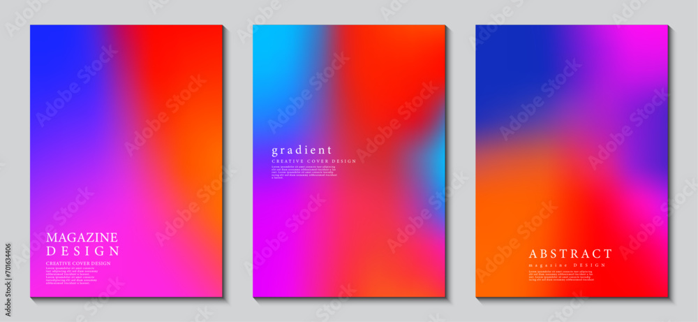 Posters set design with abstract blurred multicolor gradient background. Ideas for magazine covers, brochures and banner. Vector, Illustrator, EPS.