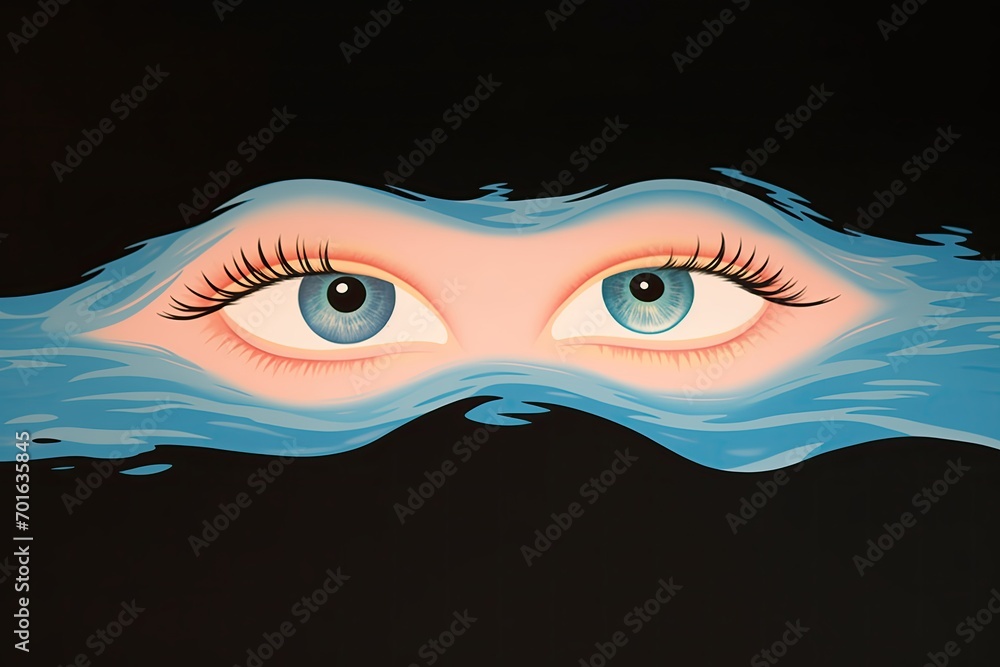 Surreal animation. Light black and blue gradient. Eyes, look, sight