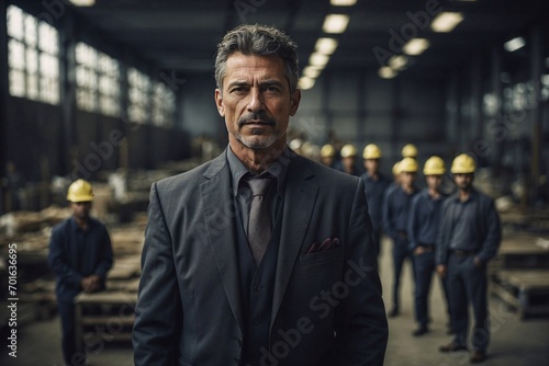 portrait of senior businessman on constructions background, teamwork and management photo