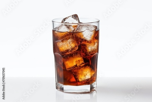 an Ice cold soda in a glass separated on white