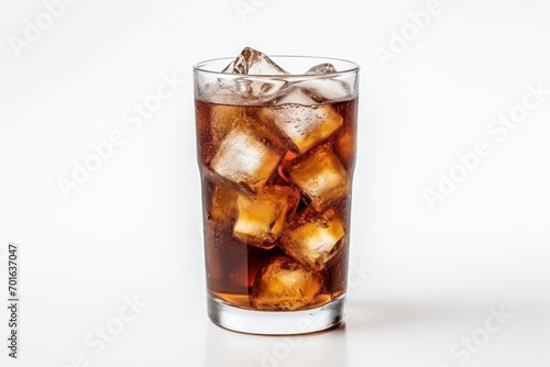 an Ice cold soda in a glass separated on white