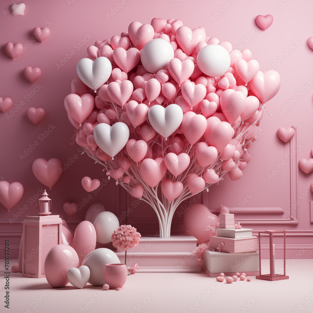 Happy Valentine's day sale header or hearts. Rose cloudscape border frame pastel colors