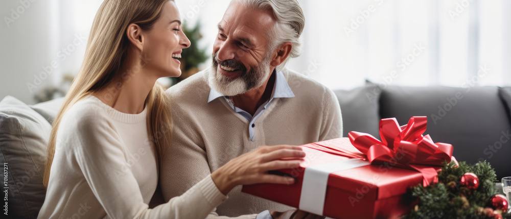 Family enjoy celebration with new year present gift box. Spread love and winter present concept. Family enjoy celebration with new year present gift box. Spread love and winter present concept.