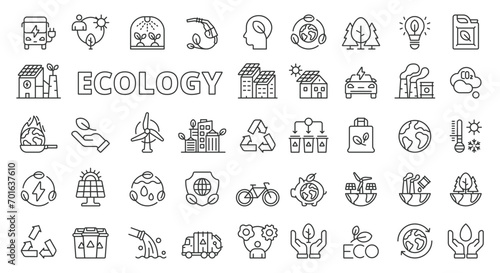 Ecology icons in line design. Environment, green, sustainability, ecosystem, eco friendly, earth, green energy, environment isolated on white background vector. Ecology editable stroke icon.