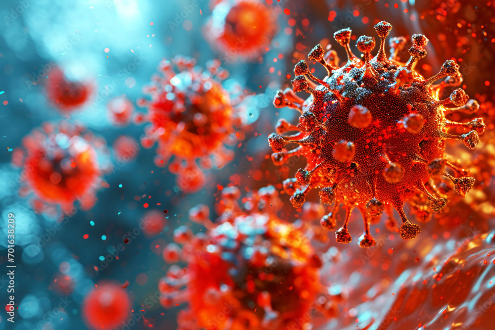 Close-up view of the HIV virus - obrazy, fototapety, plakaty 