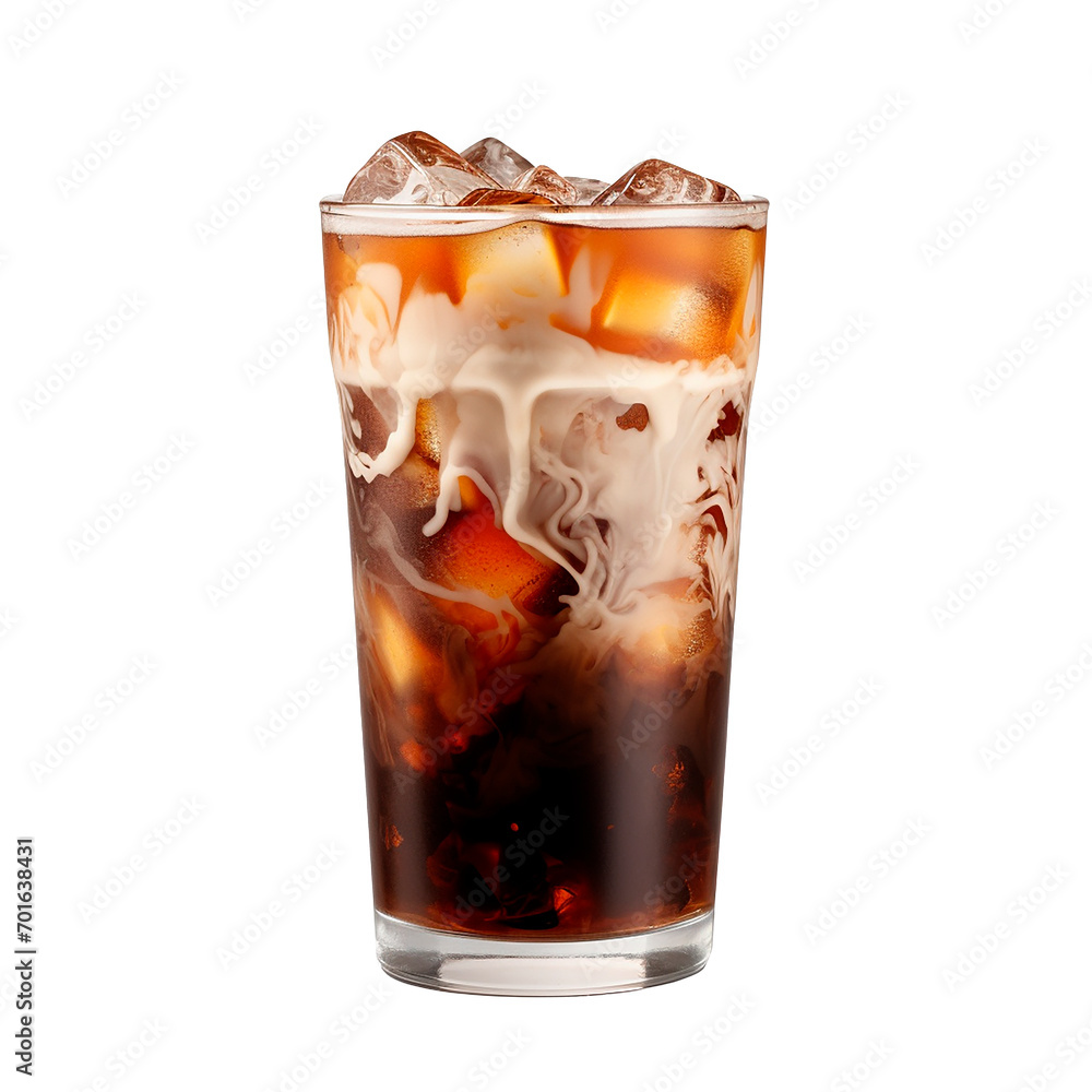 ice coffee. cocktail with cold coffee, milk and ice. isolated ice coffee. cocktail with cold coffee, milk and ice. isolated
