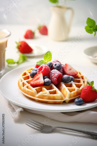 waffles on a white plate, close up