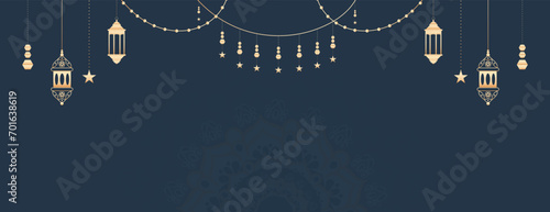 Ramadan Kareem wishing, or greeting banner Ramzan Islamic mandala background design with blue color social media ramazan sale, advertisement, banner, poster vector illustration	