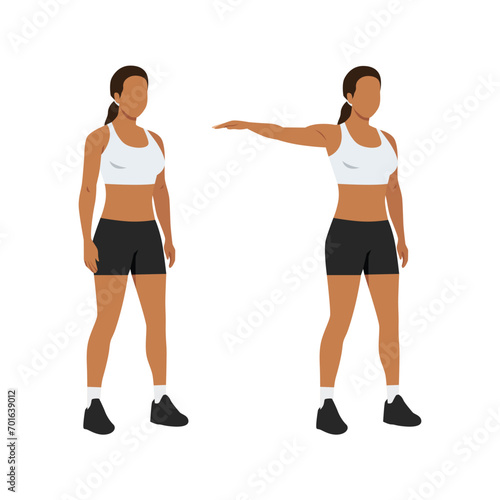 Woman doing single arm side or lateral raises exercise. Flat vector illustration isolated on white background