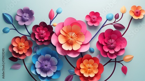 Wallpaper Mural Colorful Paper Style Flowers Torontodigital.ca