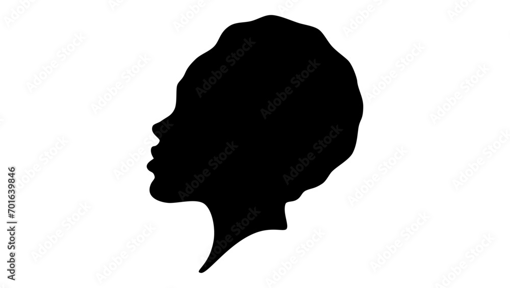 Young beautiful African American woman, black isolated silhouette