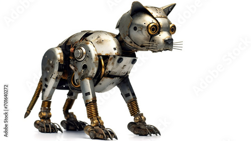 cute cats mechanical steel robot, old iron cats, with isolated white background, ai generated
