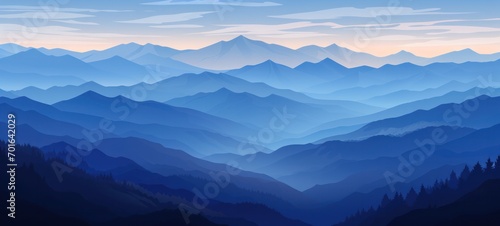 Beautiful landscapes of forests  mountains and adventurous nature. Travel background Panorama - illustrations of silhouettes of landscapes  valleys of pine trees  forests and mountain peaks.