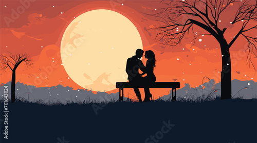moonlit evening in a vector art piece depicting a moonlit sky illuminating a scene of love and connection.