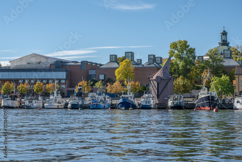 Beautiful boats Big Sailing boat in Stockholm, Sweden. Summer seascape with ships, sunny day