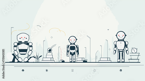 future landscape of robotics with a vector art piece that explores the evolution of robotic companions. robots designed for personal assistance