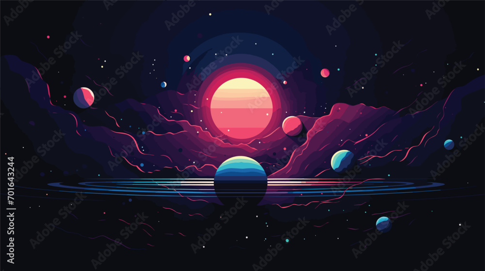 cosmic journey with a vector art piece illustrating the challenges of space exploration. spacecraft  - obrazy, fototapety, plakaty 