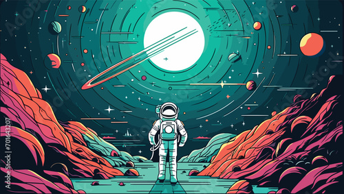 space tourism in a vector scene portraying commercial spacecraft and tourists experiencing the wonders of space. I