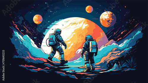 space tourism in a vector scene portraying commercial spacecraft and tourists experiencing the wonders of space. I