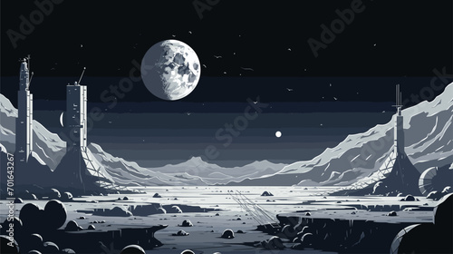 lunar base in a vector art piece. astronauts constructing habitats, conducting experiments, and confronting the unique challenges of life on the Moon.