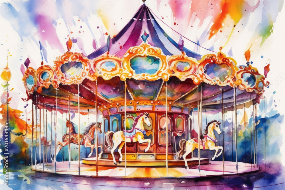Fun carousel retro entertainment amusement horses ride holiday park play vintage carnival