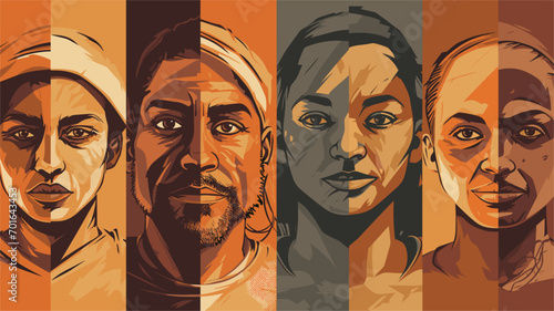 series of vector portraits depicting individuals who have overcome adversity.  diverse range of faces, each telling a story of strength