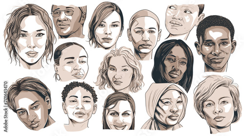 series of vector portraits depicting individuals who have overcome adversity.  diverse range of faces, each telling a story of strength