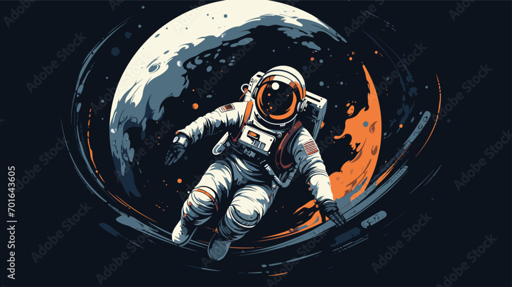 Obraz premium unique challenges of zero gravity in a vector depiction of astronauts navigating space stations.