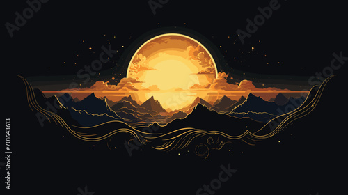 mesmerizing beauty of a solar eclipse in a vector art piece. the moon gracefully passing in front of the sun, casting a shadow that creates a celestial spectacle on Earth.  photo