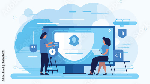 concept of data privacy with a vector scene featuring individuals managing their digital profiles and securing personal information